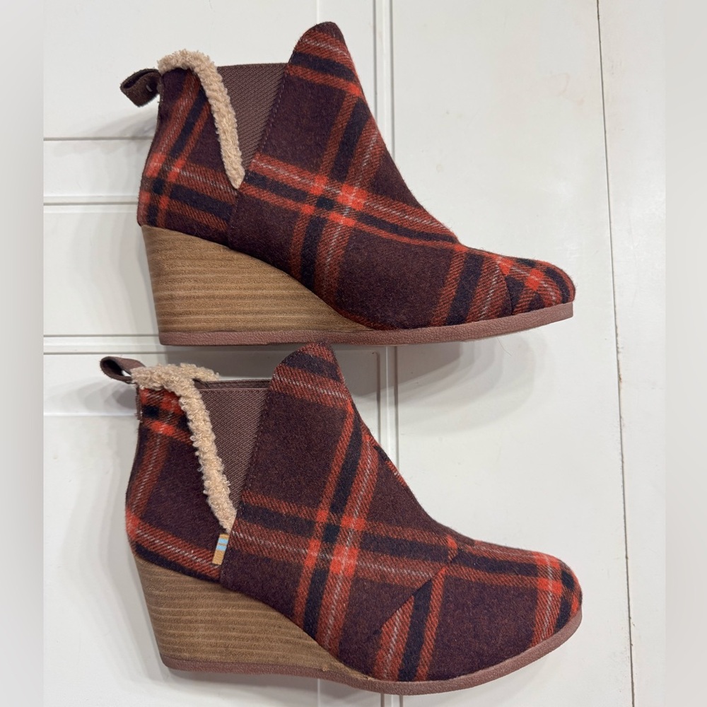 Tom’s Women's Kelsey Ankle Boot Barn Red Earthy Plaid Heel Bootie Womens Sz 9 - Picture 8 of 8